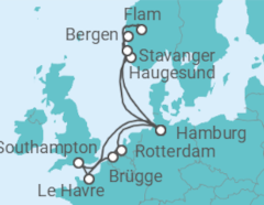 Reiseroute der Kreuzfahrt  14 Nächte - Vielfalt Norwegens und Westeuropas - ab/bis Hamburg - Mein Schiff