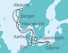 Reiseroute der Kreuzfahrt  12 Nächte - Zauberhaftes Norwegen und Ostseeperlen - ab/bis Kiel - Mein Schiff