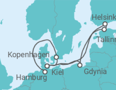 Reiseroute der Kreuzfahrt  10 Nächte - Metropolen der Ostsee - ab Kiel/bis Hamburg - Mein Schiff
