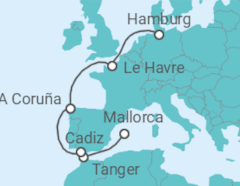 Reiseroute der Kreuzfahrt  9 Nächte - Europas Westküste - ab Palma/bis Hamburg - Mein Schiff