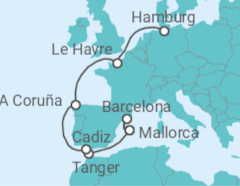 Reiseroute der Kreuzfahrt  11 Nächte - Europas Westküste - ab Palma/bis Hamburg - Mein Schiff