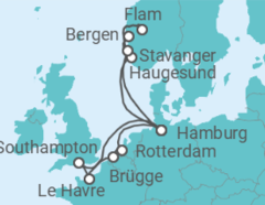 Reiseroute der Kreuzfahrt  14 Nächte - Vielfalt Norwegens und Westeuropas - ab/bis Hamburg - Mein Schiff