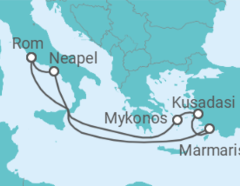 Reiseroute der Kreuzfahrt  Italien, Griechenland, Türkei - MSC Cruceros