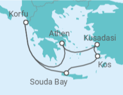 Reiseroute der Kreuzfahrt  Griechenland ab Korfu 1 - AIDA