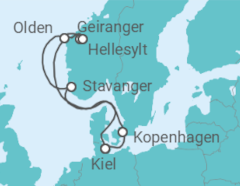 Reiseroute der Kreuzfahrt  Dänemark, Norwegen - Costa Kreuzfahrten