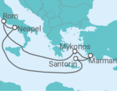 Reiseroute der Kreuzfahrt  Griechenland, Italien - MSC Cruceros