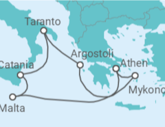 Reiseroute der Kreuzfahrt  Griechenland, Malta, Italien Alles Inklusive - Costa Kreuzfahrten