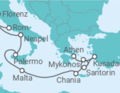 Reiseroute der Kreuzfahrt  Italien, Malta, Griechenland, Türkei - Virgin Voyages