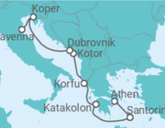 Reiseroute der Kreuzfahrt  Griechenland, Montenegro, Kroatien, Slowenien - NCL Norwegian Cruise Line