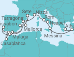 Reiseroute der Kreuzfahrt  Von Tarragona (Spanien) nach Athen (Piräus) - Celestyal Cruises