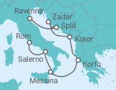 Reiseroute der Kreuzfahrt  Kroatien, Montenegro, Griechenland, Italien - NCL Norwegian Cruise Line