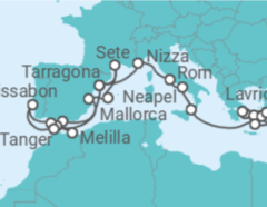 Reiseroute der Kreuzfahrt  Von Lavrio (Athen) nach Tarragona (Spanien) - Celestyal Cruises