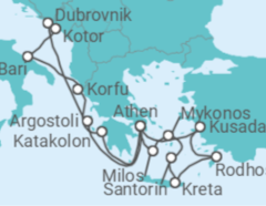 Reiseroute der Kreuzfahrt  Griechenland, Kroatien, Montenegro, Italien, Türkei - Celestyal Cruises