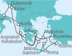 Reiseroute der Kreuzfahrt  Griechenland, Montenegro, Kroatien, Italien, Türkei - Celestyal Cruises