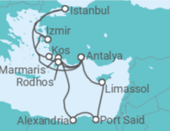 Reiseroute der Kreuzfahrt  Östliches Mittelmeer mit Ägypten & Istanbul - AIDA