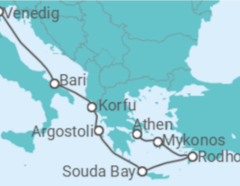 Reiseroute der Kreuzfahrt  Von Venedig  nach Athen (Piräus) - Costa Kreuzfahrten