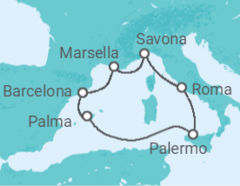 Reiseroute der Kreuzfahrt  Spanien, Italien, Frankreich - Costa Kreuzfahrten