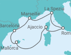 Reiseroute der Kreuzfahrt  Frankreich, Italien, Spanien - Virgin Voyages
