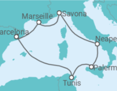 Reiseroute der Kreuzfahrt  Italien, Tunesien, Spanien - Costa Kreuzfahrten