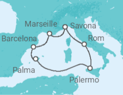 Reiseroute der Kreuzfahrt  Frankreich, Spanien, Italien - Costa Kreuzfahrten
