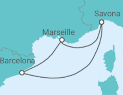 Reiseroute der Kreuzfahrt  Spanien, Frankreich - Costa Cruceros