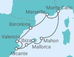 Reiseroute der Kreuzfahrt  Barcelona to Barcelona - Silversea