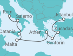 Reiseroute der Kreuzfahrt  Italien, Malta, Griechenland, Türkei - NCL Norwegian Cruise Line