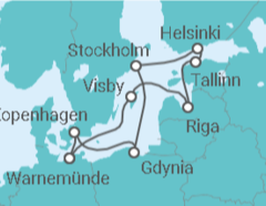Reiseroute der Kreuzfahrt  Städte der Ostsee ab Warnemünde 1 - AIDA