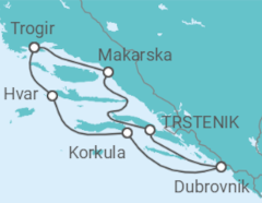 Reiseroute der Kreuzfahrt  Trogir • Split • Makarska • Dubrovnik • Hvar • Trogir - mit Flug - Nicko Cruises
