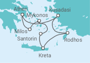 Reiseroute der Kreuzfahrt  Idyllische Ägäis & Athen - Celestyal Cruises