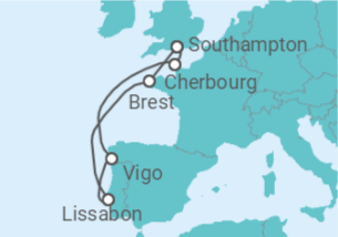 Reiseroute der Kreuzfahrt  Frankreich, Spanien & Portugal All Inclusive mit London - MSC Cruises