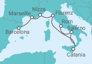 Reiseroute der Kreuzfahrt  Mediterrane Küstenperlen & Rom - NCL Norwegian Cruise Line