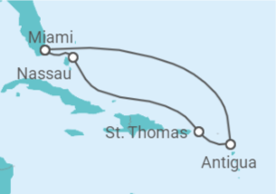 Reiseroute der Kreuzfahrt  Korallen, Mangroven & Taucherparadies mit Miami  - Celebrity Cruises