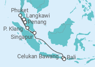 Reiseroute der Kreuzfahrt  Südostasien mit Badeurlaub auf Bali - Celebrity Cruises