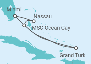 Reiseroute der Kreuzfahrt  Inseln der Karibik All Inclusive & Miami - MSC Cruises