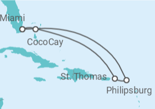 Reiseroute der Kreuzfahrt  Wunder der östlichen Karibik & Miami - Royal Caribbean