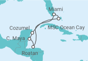 Reiseroute der Kreuzfahrt  Yucatan und Bahamas All Inclusive & Miami - MSC Cruises