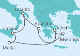 Reiseroute der Kreuzfahrt  Italien und Griechenland All Inclusive & Athen - Costa Kreuzfahrten